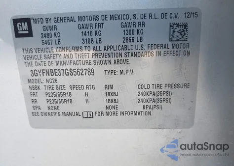 2016 Cadillac Srx Luxury Collection from USA, damaged, VIN 3GYFNBE37GS562789